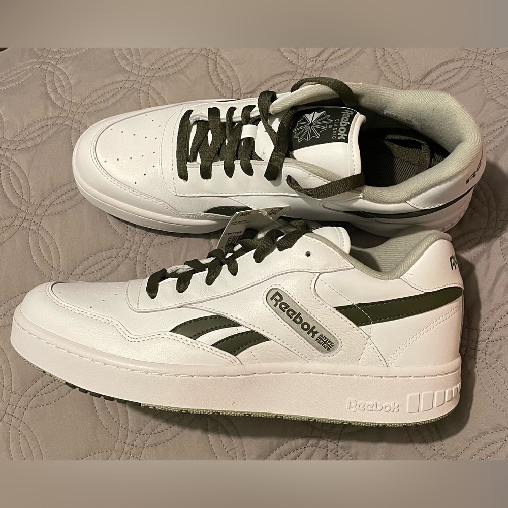 Reebok Classic White and Olive Sneakers
